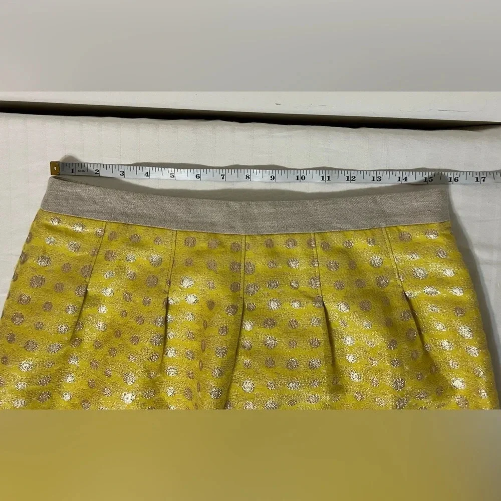 Ann Taylor LOFT Yellow Metallic Polka Dot Pleated Mini Skirt Sz 6 R1